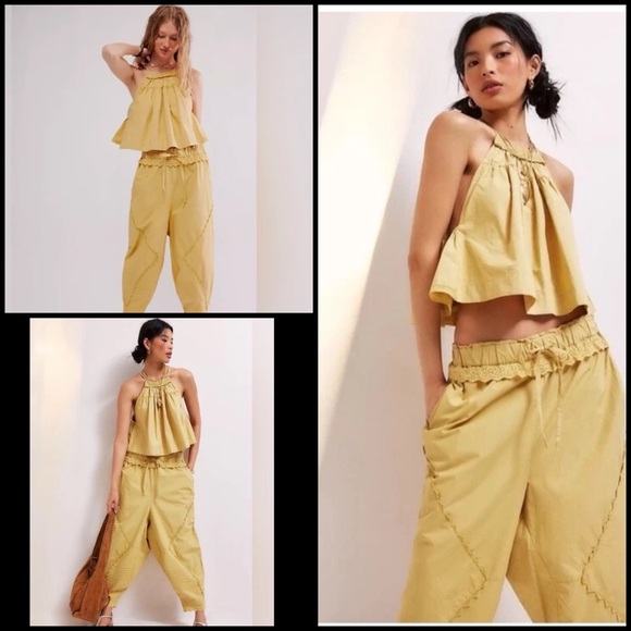 Free People Beach Life Set Pants/Tank Top Pampas Set in Golden